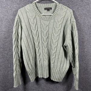 Banana Republic Sage Green Cable Knit Crewneck Sweater